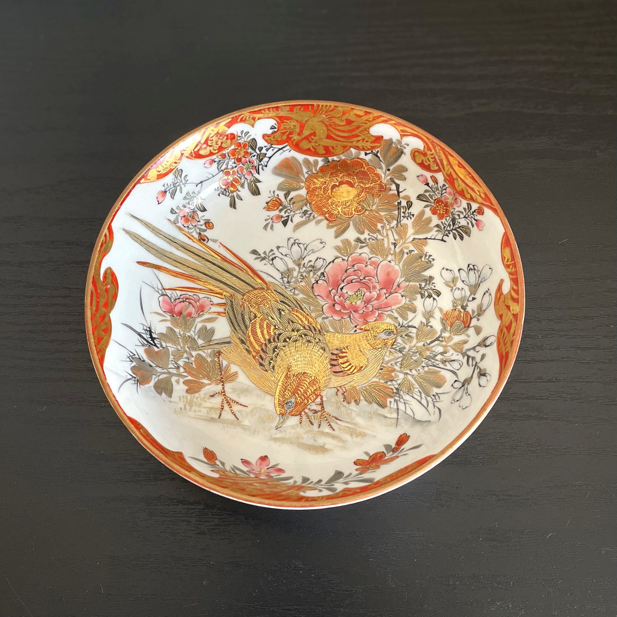 金彩皿 鳥と牡丹