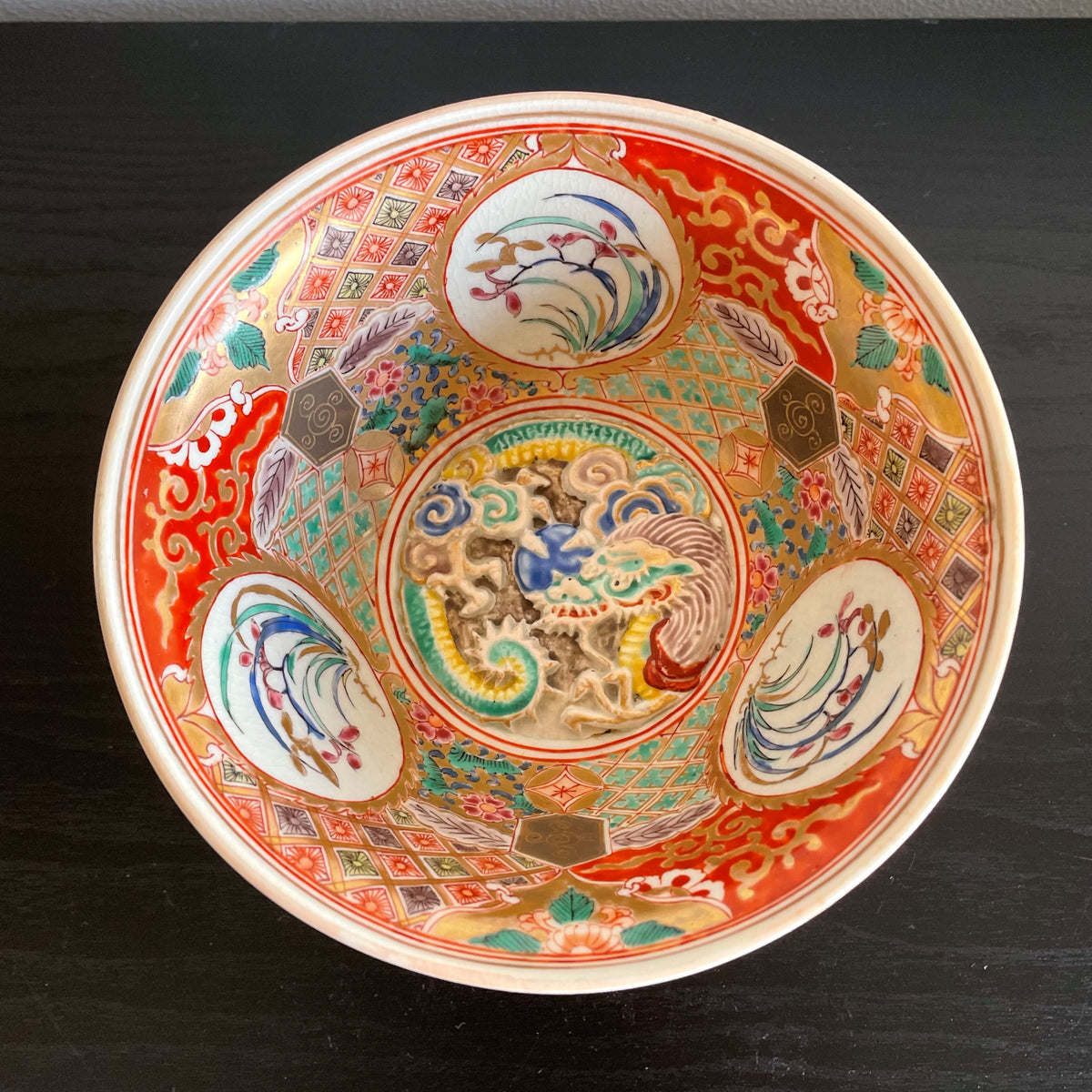 龍彫刻 脚付き鉢