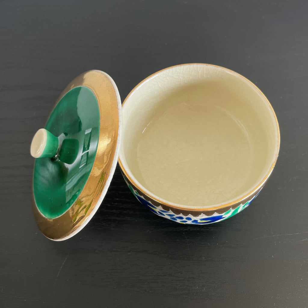 九谷ビンテージキャンドル 花菖蒲の蓋つき茶碗