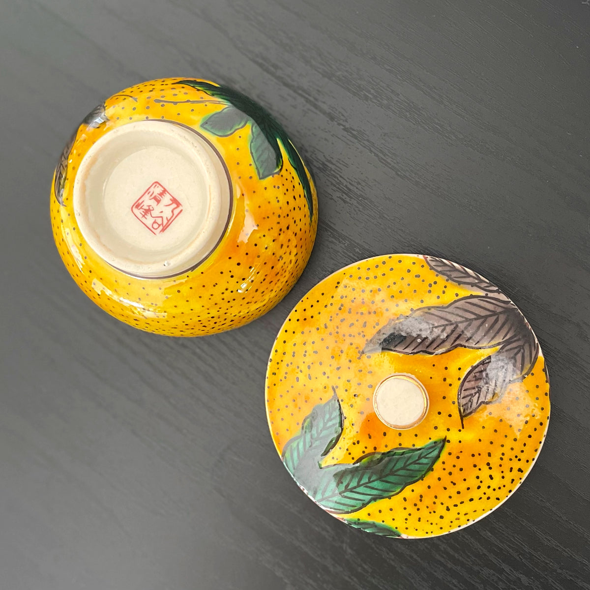 古九谷写し絵 蓋つき茶碗