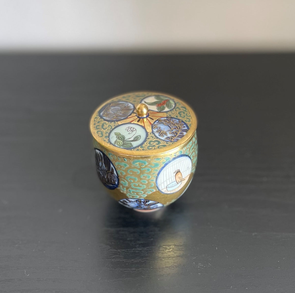 九谷ビンテージキャンドル 蒼窓蓋つき茶碗