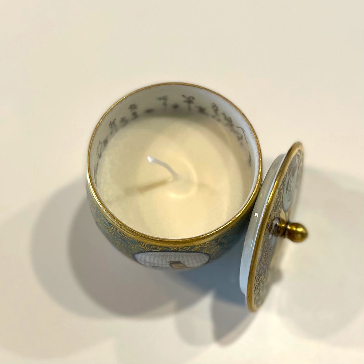 九谷ビンテージキャンドル 蒼窓蓋つき茶碗